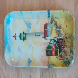 Coca-Cola Metal Tray YAQUINA HEAD LIGHTHOUSE Rural Coastal Delivery Vintage 2000